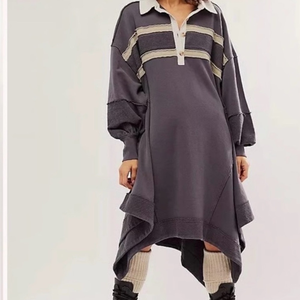 Free People Gray and Cream Buttoned Top/dress